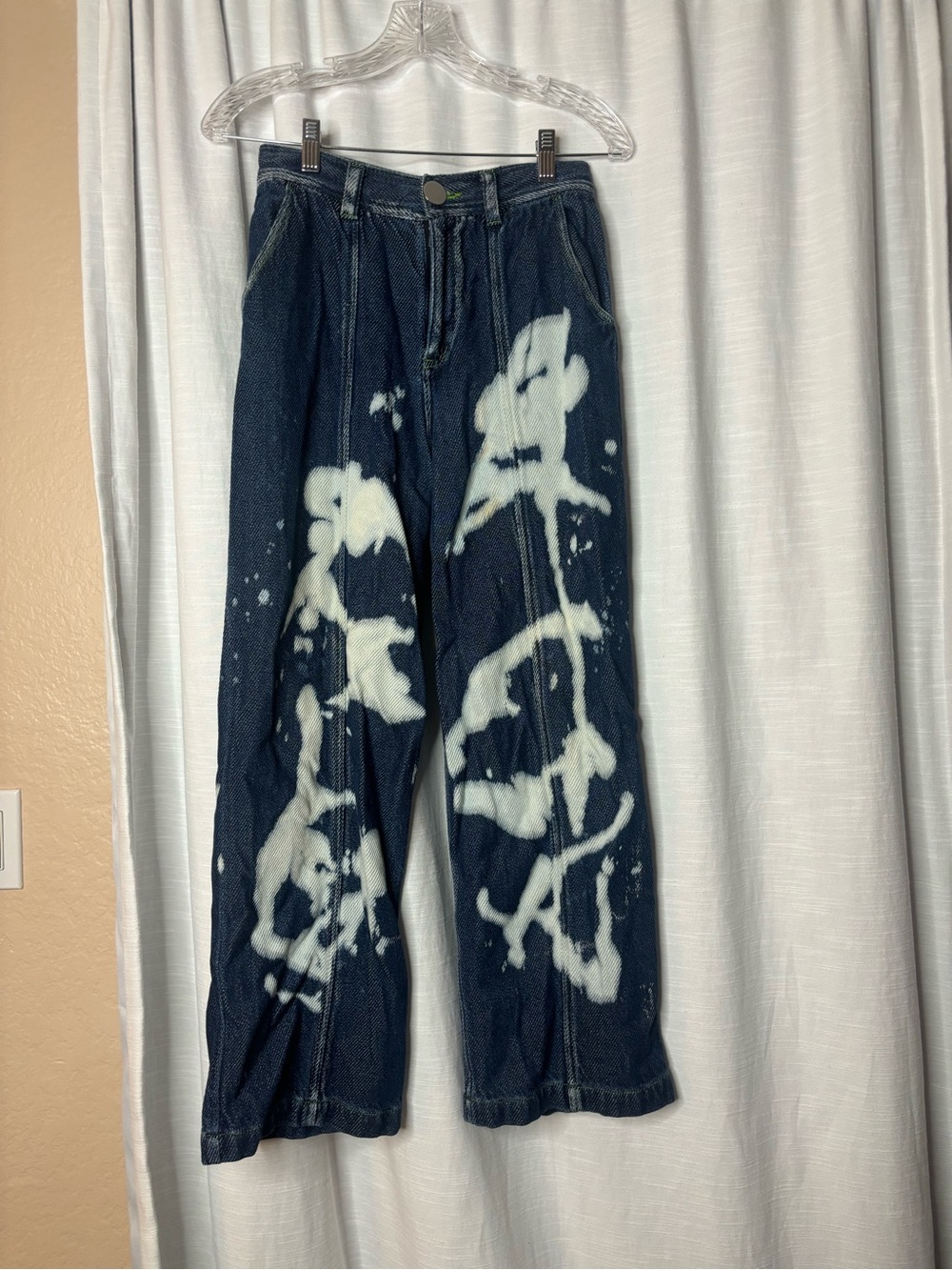 Angel Chen Dark Blue Bleached Wide-Leg ‘Jeans’
